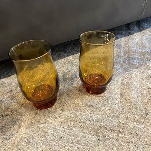 Vintage Libbey brown Amber tulip Glass Tumblers Set of 2 MCM mid century modern